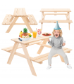 Holz Picknicktisch mit Bank, Kindersitzgarnitur, KINDERTISCH GARTENTISCH, Kinder Tisch & Bank-Set, Kindersitzgruppe für 4 NATUR