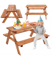 Holz Picknicktisch mit Bank, Kindersitzgarnitur, KINDERTISCH GARTENTISCH, Kinder Tisch & Bank-Set, Kindersitzgruppe für 4 BRAUN