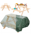 Holz Picknicktisch, Kindersitzgarnitur, KINDERTISCH GARTENTISCH, Tisch & Bank-Set, Kindersitzgruppe für 4 NATUR + Schutzhülle