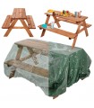 Holz Picknicktisch, Kindersitzgarnitur, KINDERTISCH GARTENTISCH, Tisch & Bank-Set, Kindersitzgruppe für 4 BRAUN + Schutzhülle