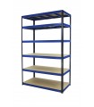 Metallregal Werkstatt Schwerlastregal Helios HBN_196x110x40_6 Böden, Traglast: 275 Kg, Farbe: SCHWARZ/BLAU