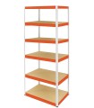 Metallregal Werkstatt Schwerlastregal Helios HWO_196x100x30_6 Böden, Traglast: 350 Kg, Farbe: WEIß/ORANGE
