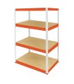 Metallregal Werkstatt Schwerlastregal Helios HWO_180x090x30_4 Böden, Traglast: 350 Kg, Farbe: WEIß/ORANGE