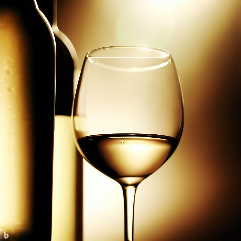 Flasche und Glas mit Weißwein